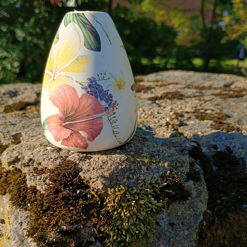 Small teardrop shaped floral print vase or candlestick holder, cottage core vibe